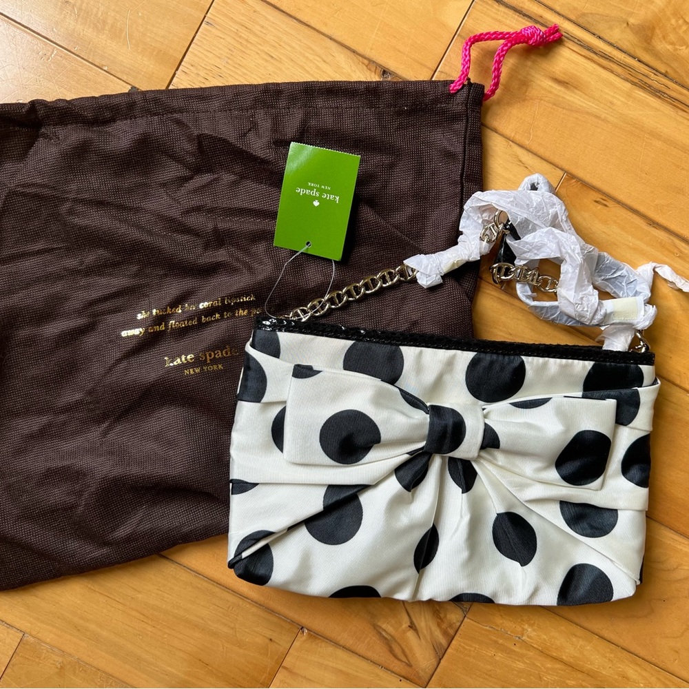 Kate Spade White and Black Polka Dot Bow Purse